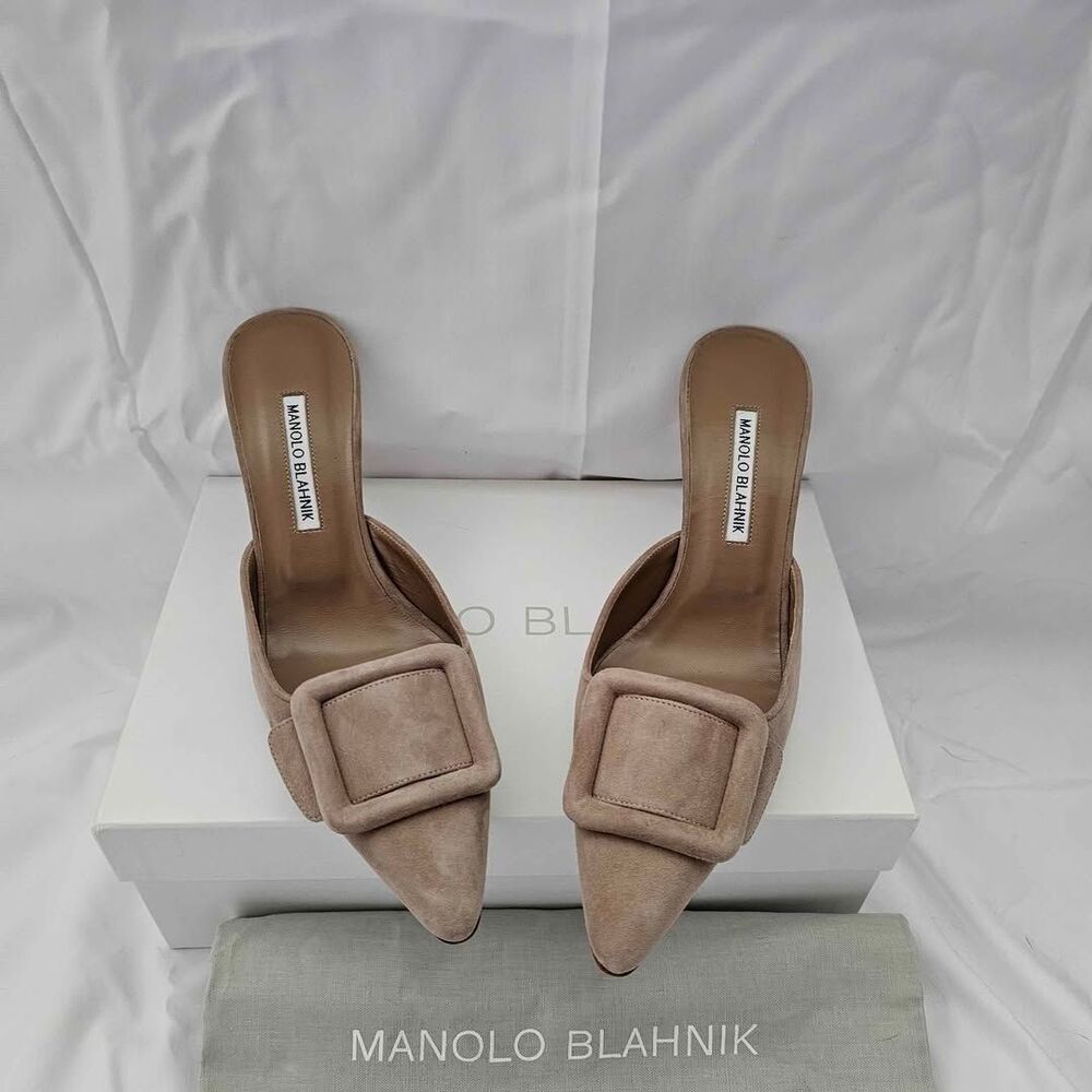COPY - Manolo Blahnik- Suede Buckle Mules Kitten Heels- Size 39.5